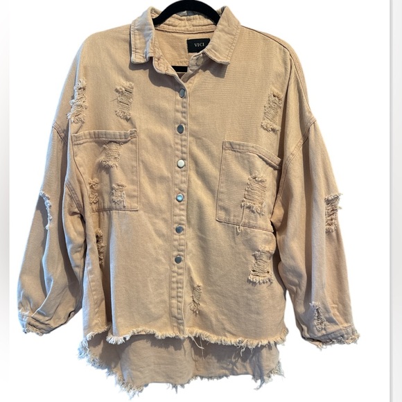 VICI distressed shacket light pink  sz S - Picture 1 of 6